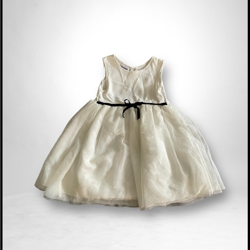 BLUEBERI BOULEVARD GIRLS DRESS CREAM WITH BLACK BOW SIZE 4T